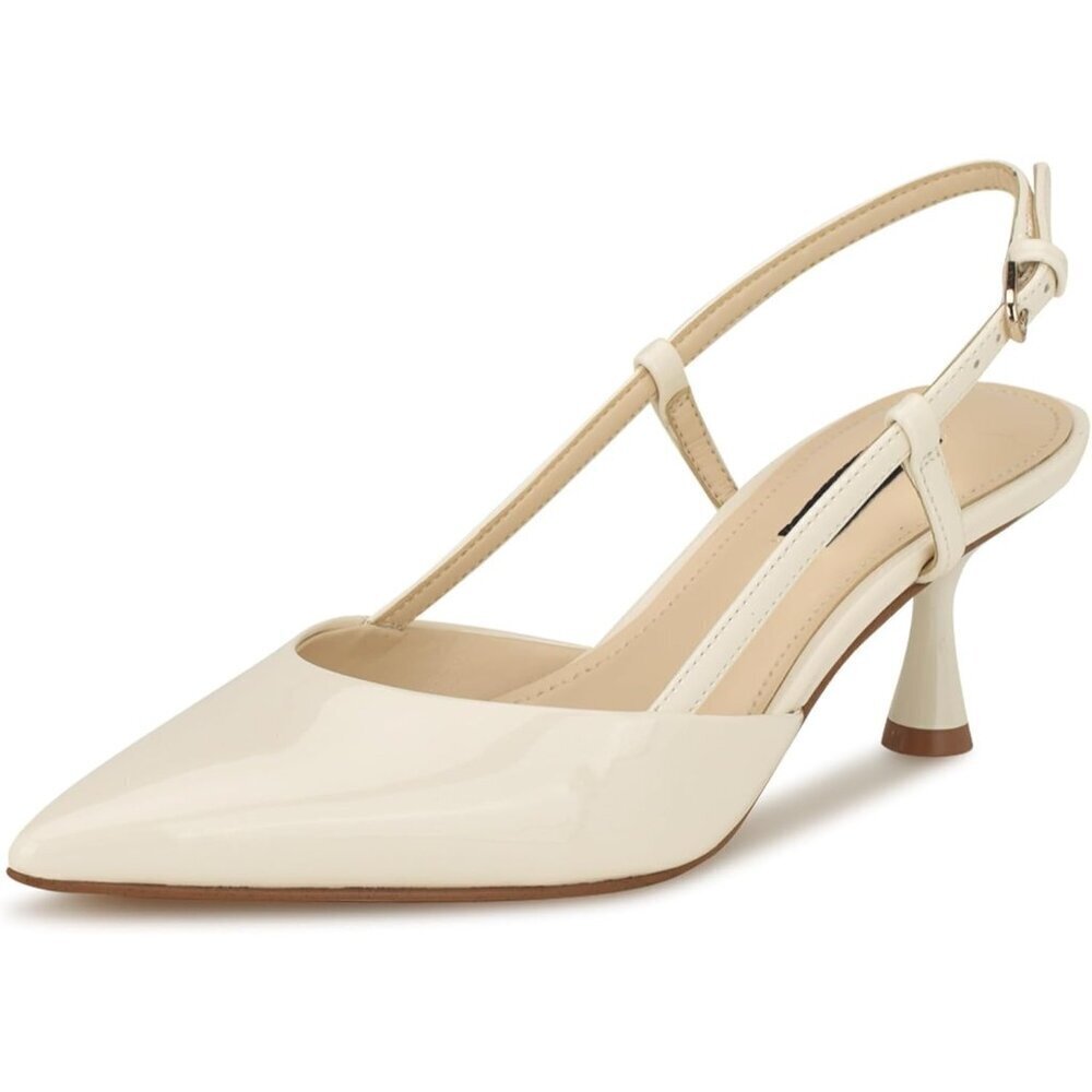 Nine West Womens Chic Cream Faux Leather Pointed Closed Toe Ankle Buckle Pumps